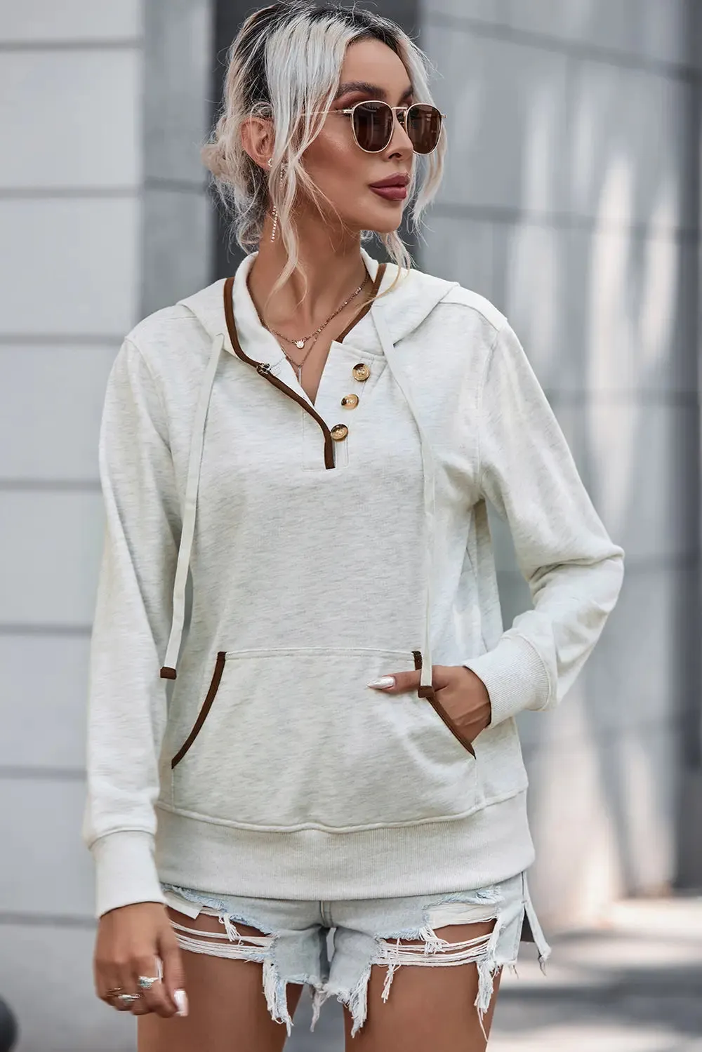 Half Button Drawstring Long Sleeve Hoodie sold by Gigi Laurent product image thumbnail 3