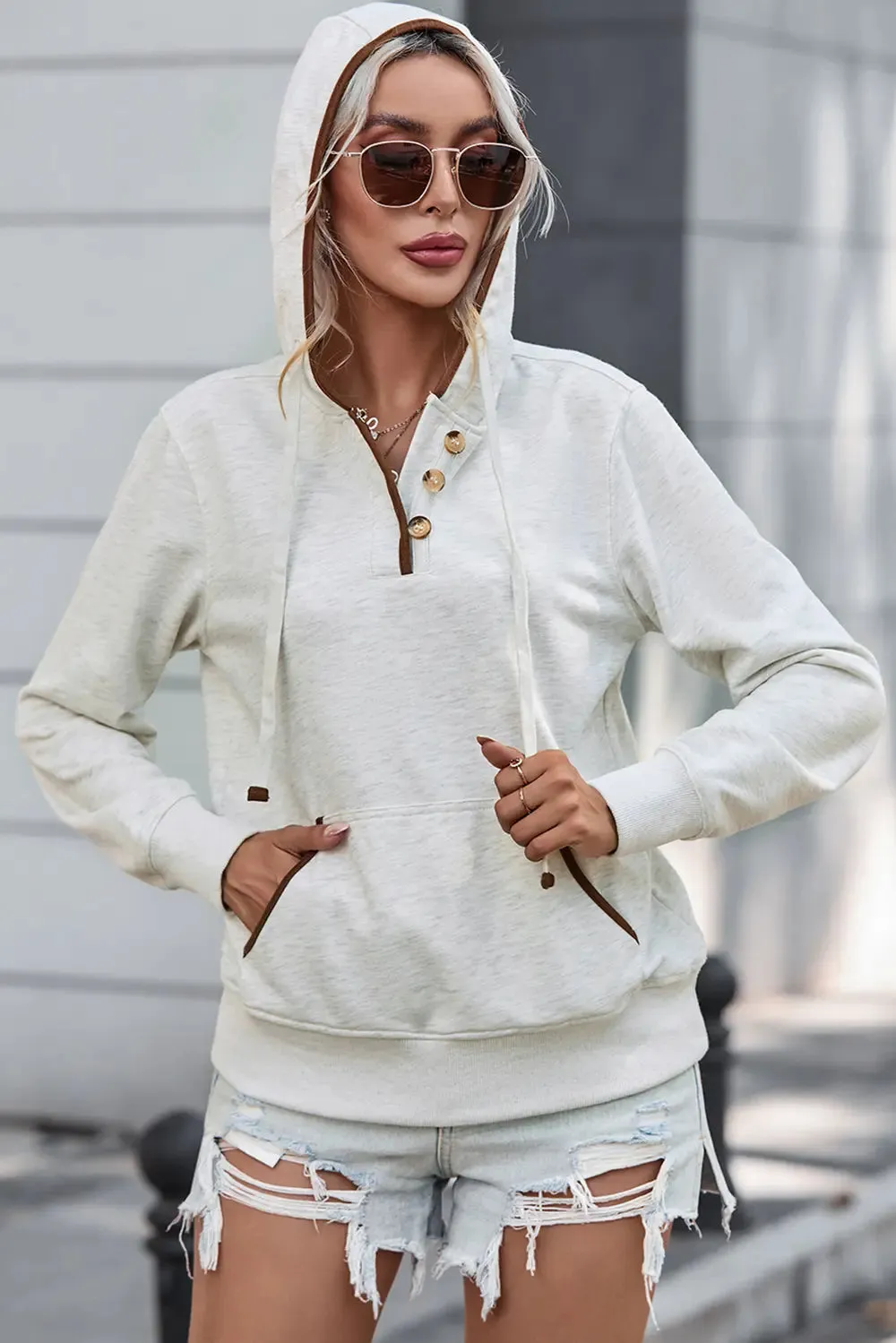 Half Button Drawstring Long Sleeve Hoodie sold by Gigi Laurent product image thumbnail 4