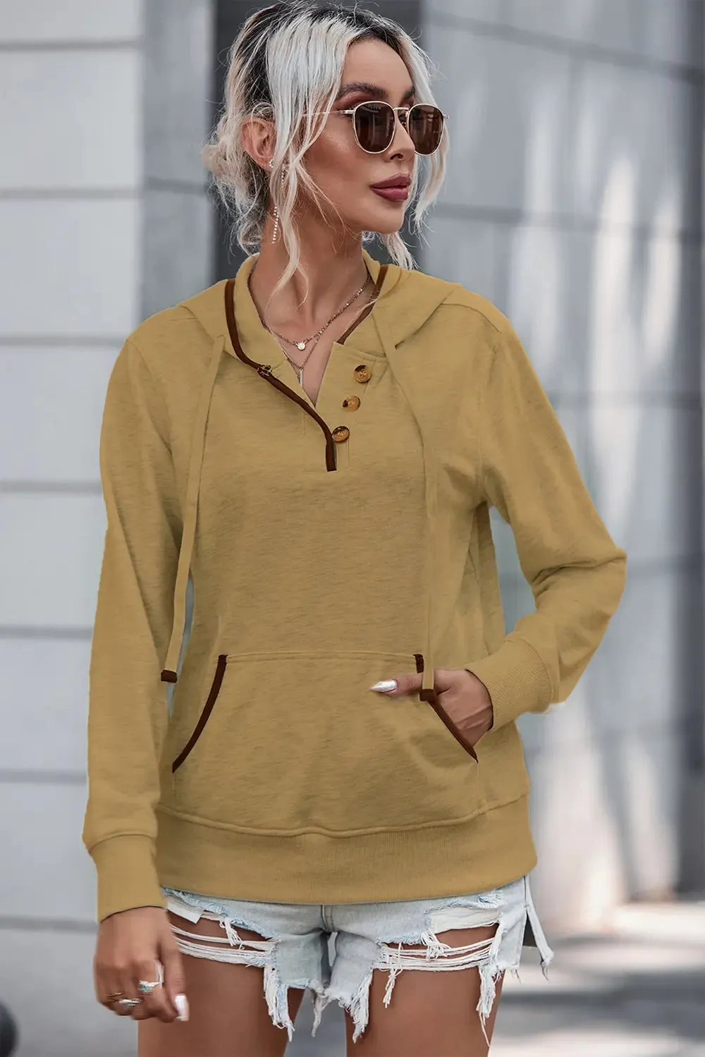 Half Button Drawstring Long Sleeve Hoodie sold by Gigi Laurent product image thumbnail 5