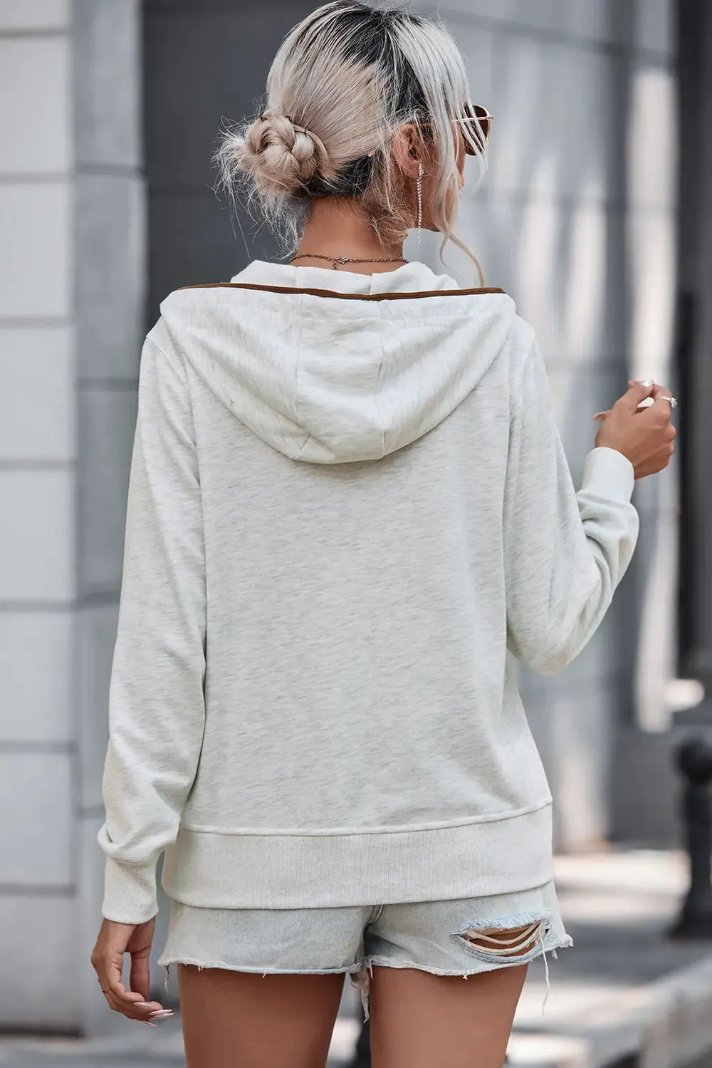 Half Button Drawstring Long Sleeve Hoodie sold by Gigi Laurent product image thumbnail 2