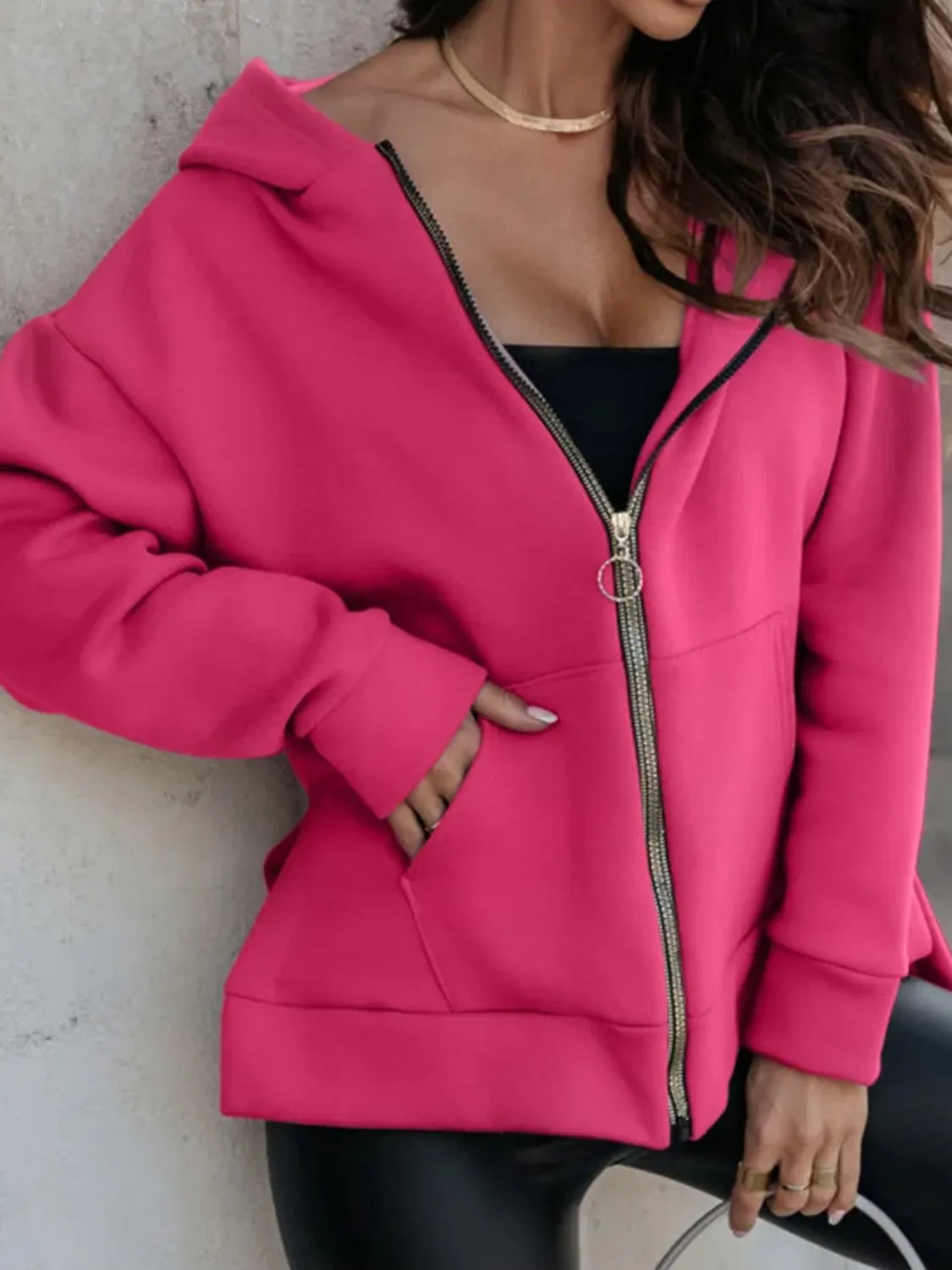 Zip-Up Slit Hoodie with Pockets sold by Gigi Laurent product image thumbnail 3