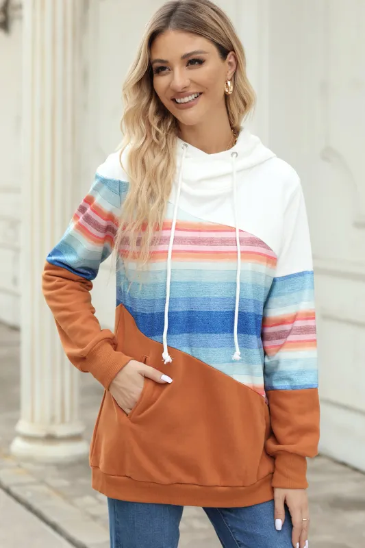 Drawstring Color Block Hoodie with Pockets sold by Gigi Laurent