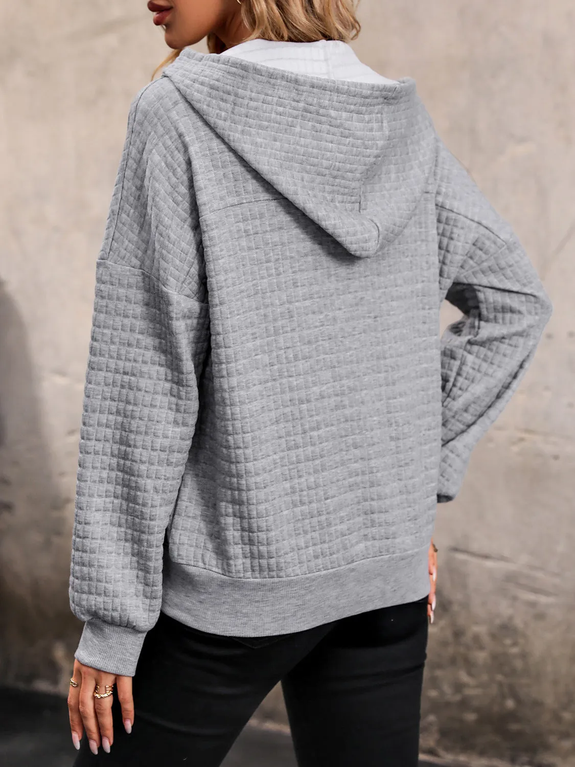 Perfee Waffle-Knit Half Button Hoodie sold by Gigi Laurent product image thumbnail 2