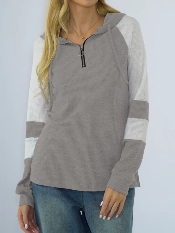 Shiny Quarter-Zip Waffle-Knit Hoodie sold by Gigi Laurent
