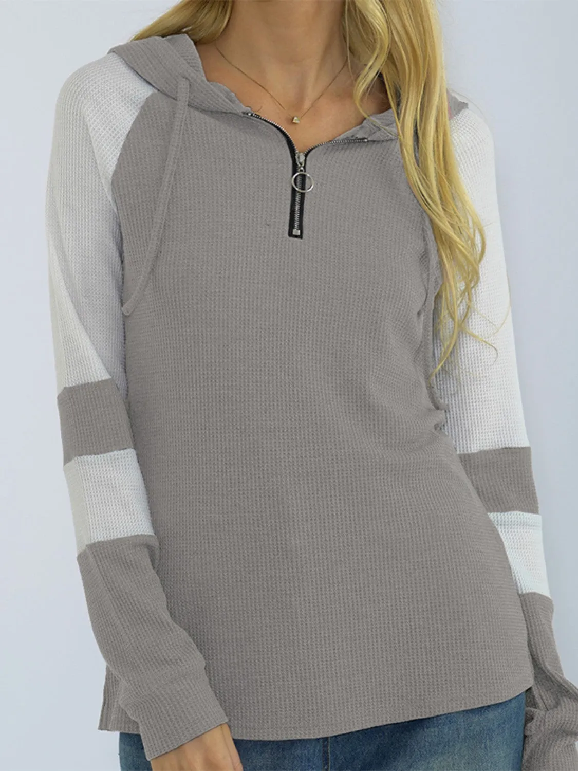 Shiny Quarter-Zip Waffle-Knit Hoodie sold by Gigi Laurent product image thumbnail 5