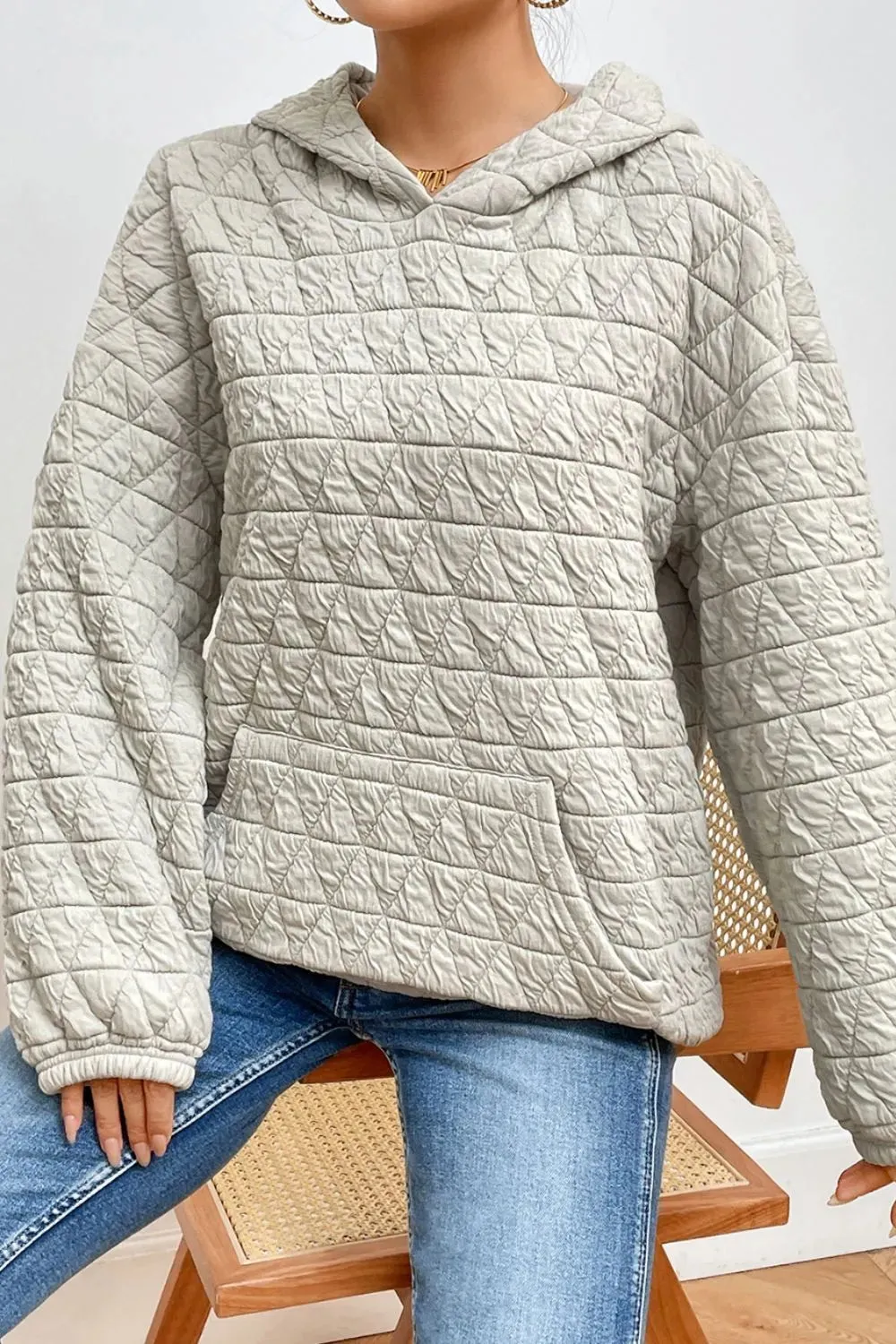 Quilted Long Sleeve Hoodie with Pocket sold by Gigi Laurent product image thumbnail 5
