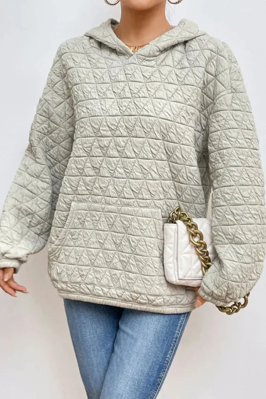 Quilted Long Sleeve Hoodie with Pocket sold by Gigi Laurent