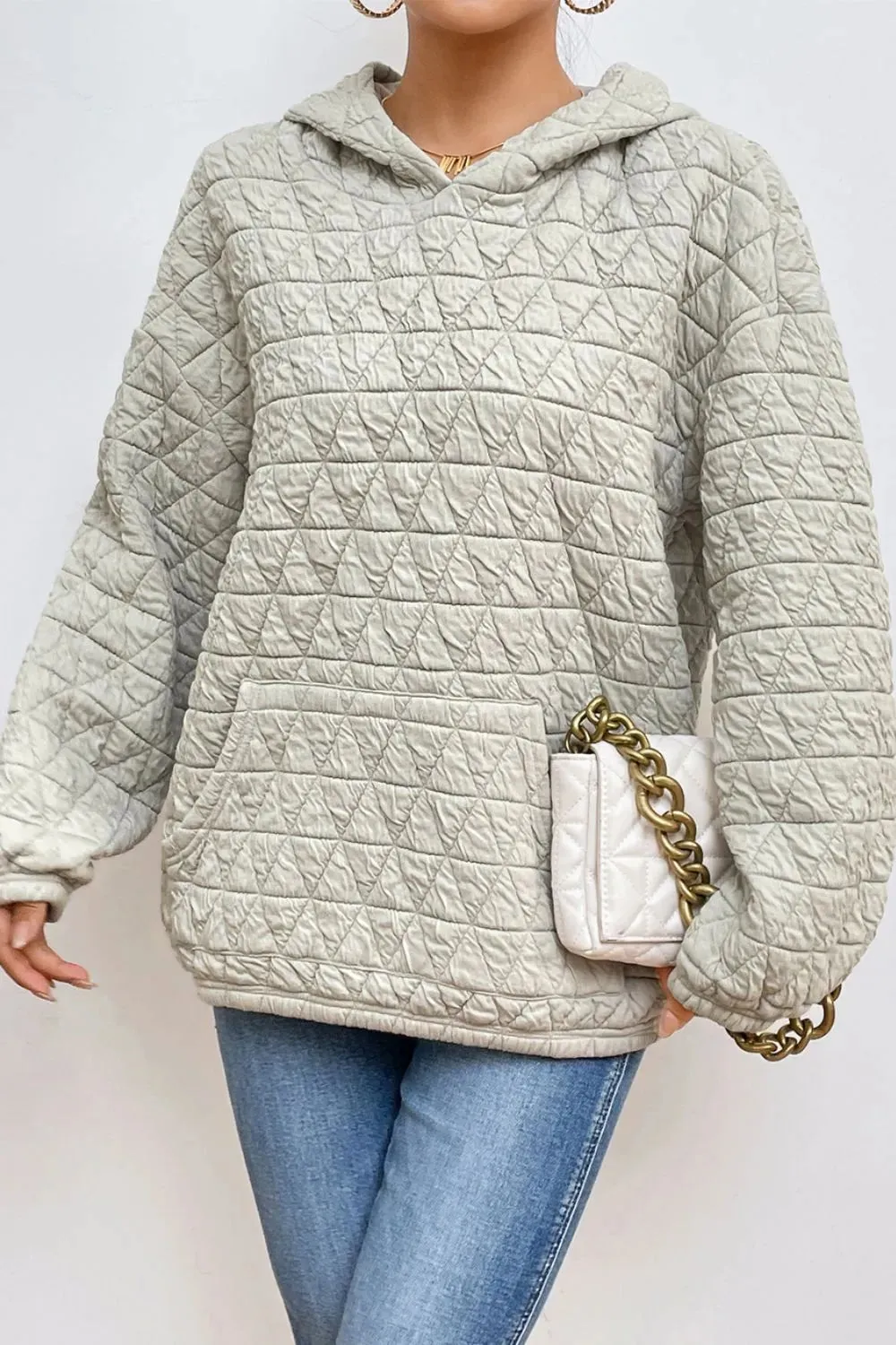 Quilted Long Sleeve Hoodie with Pocket sold by Gigi Laurent