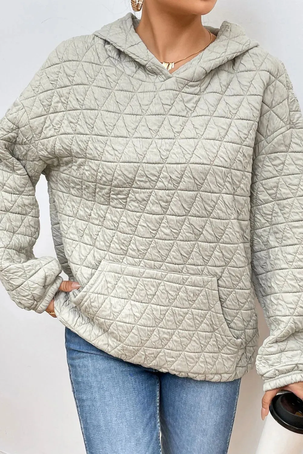 Quilted Long Sleeve Hoodie with Pocket sold by Gigi Laurent product image thumbnail 4