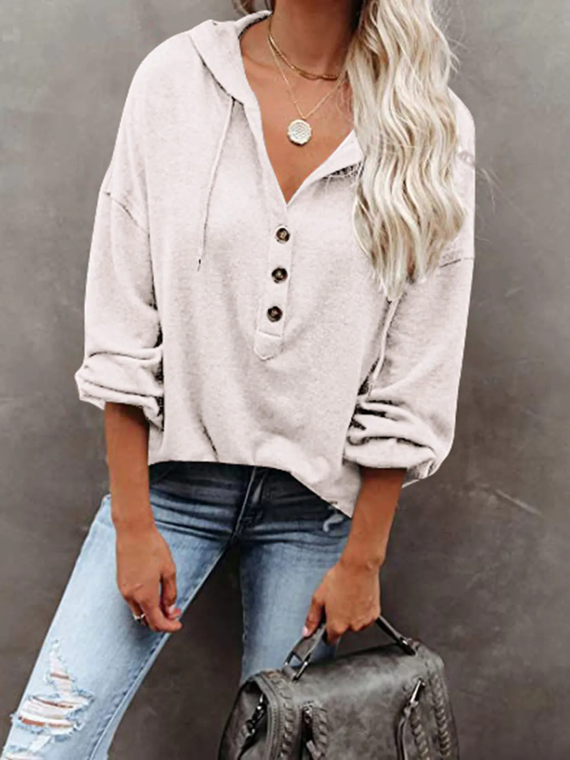Buttoned Drop Shoulder Hoodie sold by Gigi Laurent product image thumbnail 4