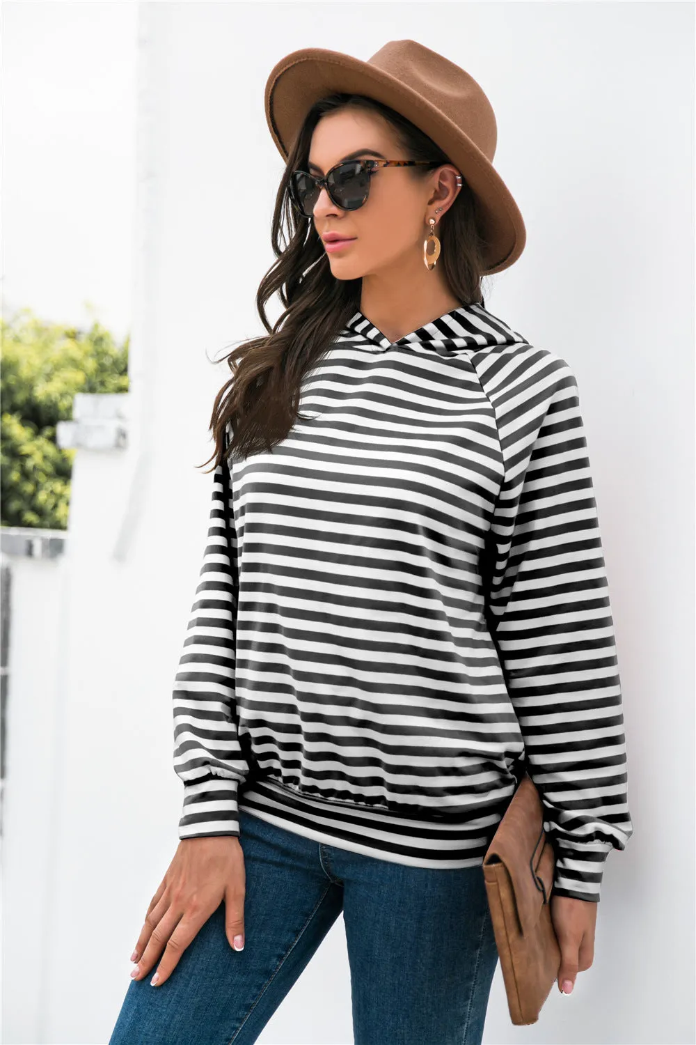 Horizontal Stripe Raglan Sleeve Hoodie sold by Gigi Laurent product image thumbnail 2