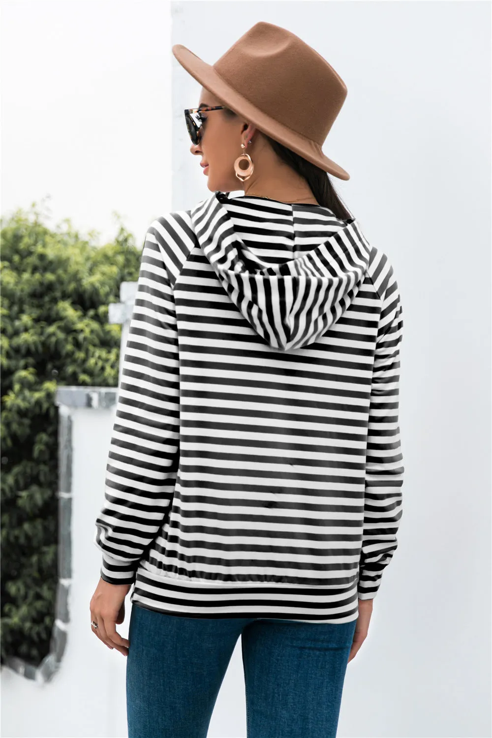 Horizontal Stripe Raglan Sleeve Hoodie sold by Gigi Laurent product image thumbnail 3