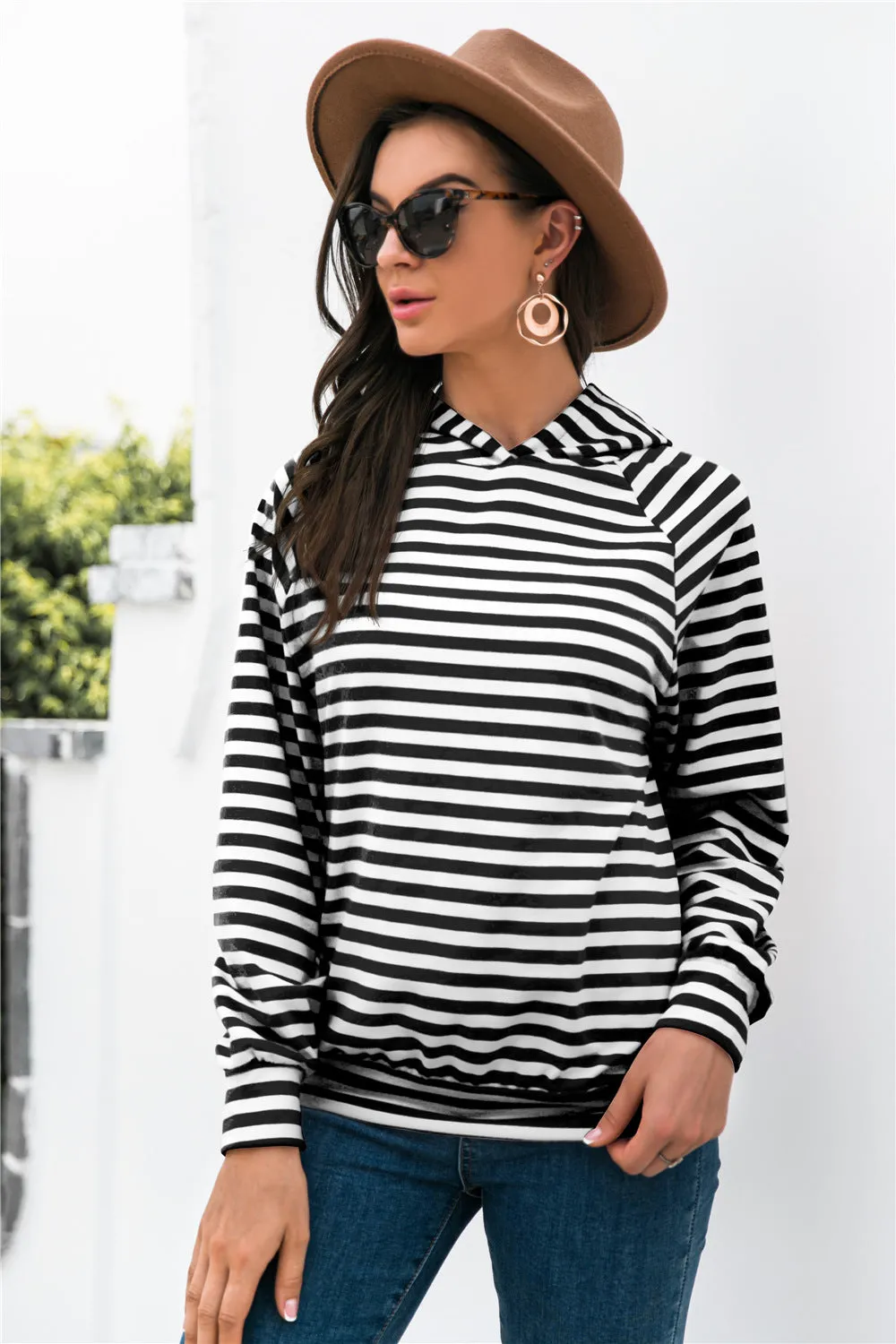 Horizontal Stripe Raglan Sleeve Hoodie sold by Gigi Laurent