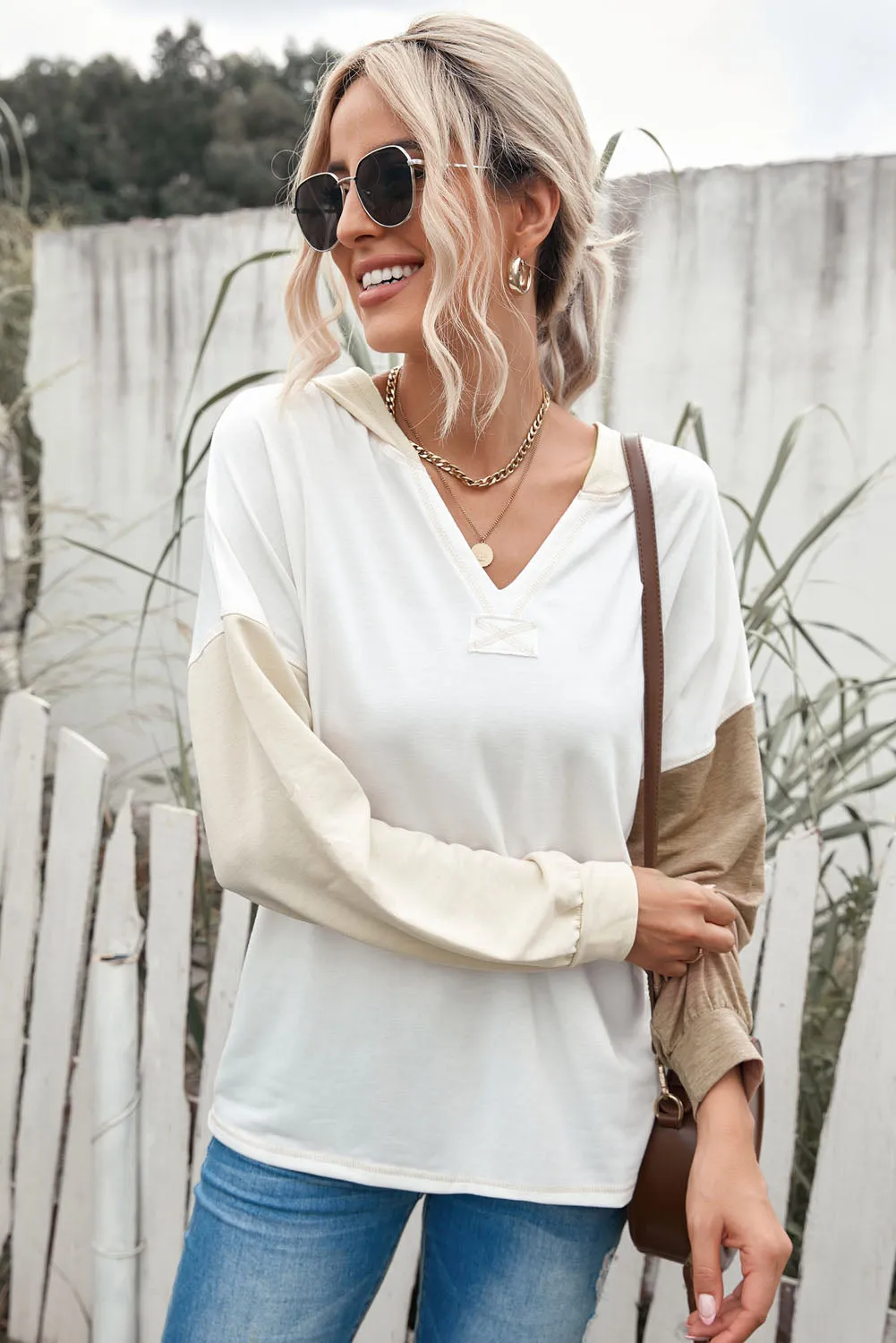 Color Block Drop Shoulder Hoodie sold by Gigi Laurent