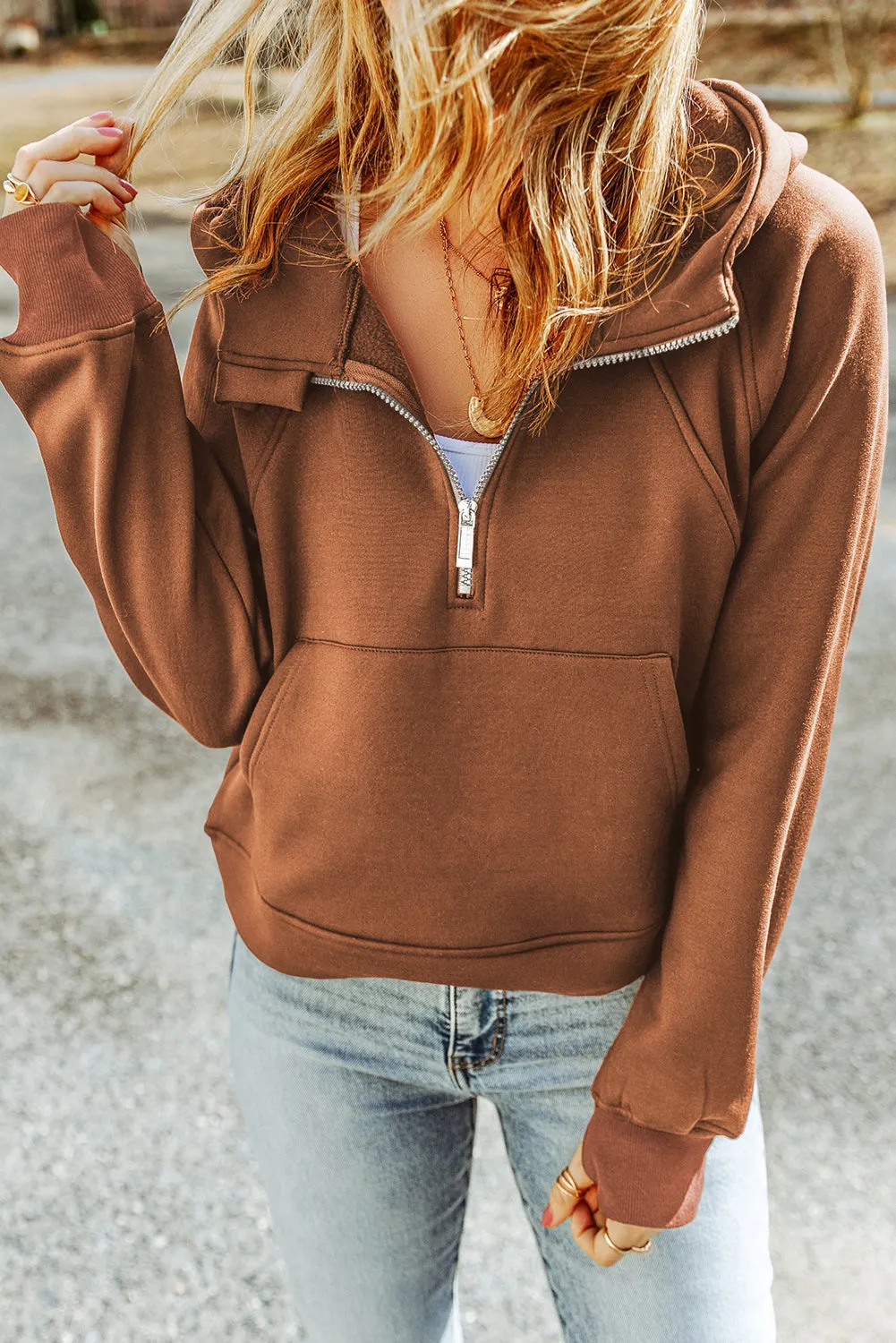 Half-Zip Thumbhole Sleeve Hoodie sold by Gigi Laurent product image thumbnail 4