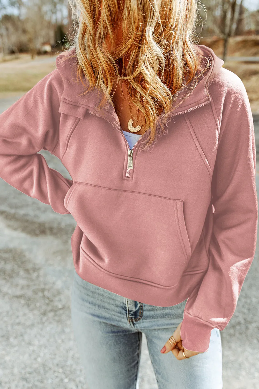 Half-Zip Thumbhole Sleeve Hoodie sold by Gigi Laurent