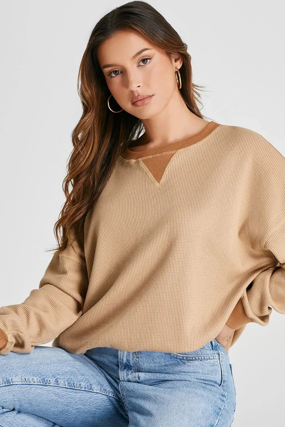 Waffle-Knit Long Sleeve Sweatshirt sold by Gigi Laurent product image thumbnail 4