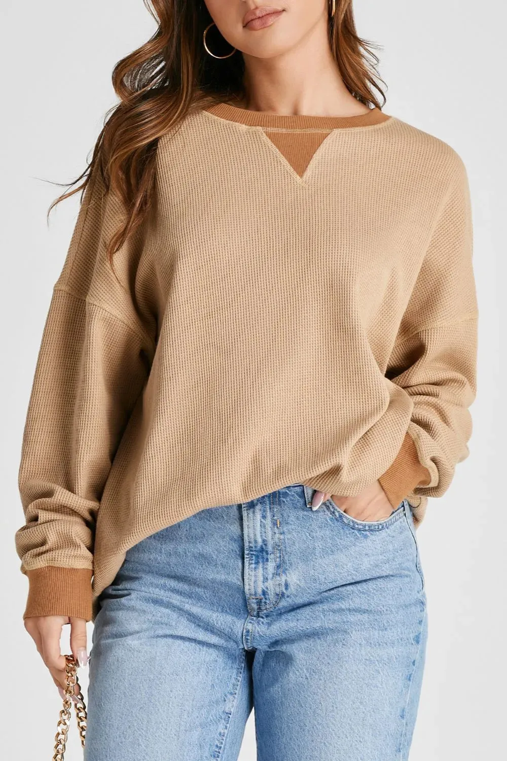 Waffle-Knit Long Sleeve Sweatshirt sold by Gigi Laurent