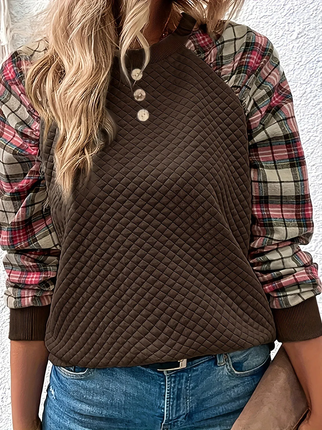 Plaid Round Neck Sweatshirt sold by Gigi Laurent product image thumbnail 4