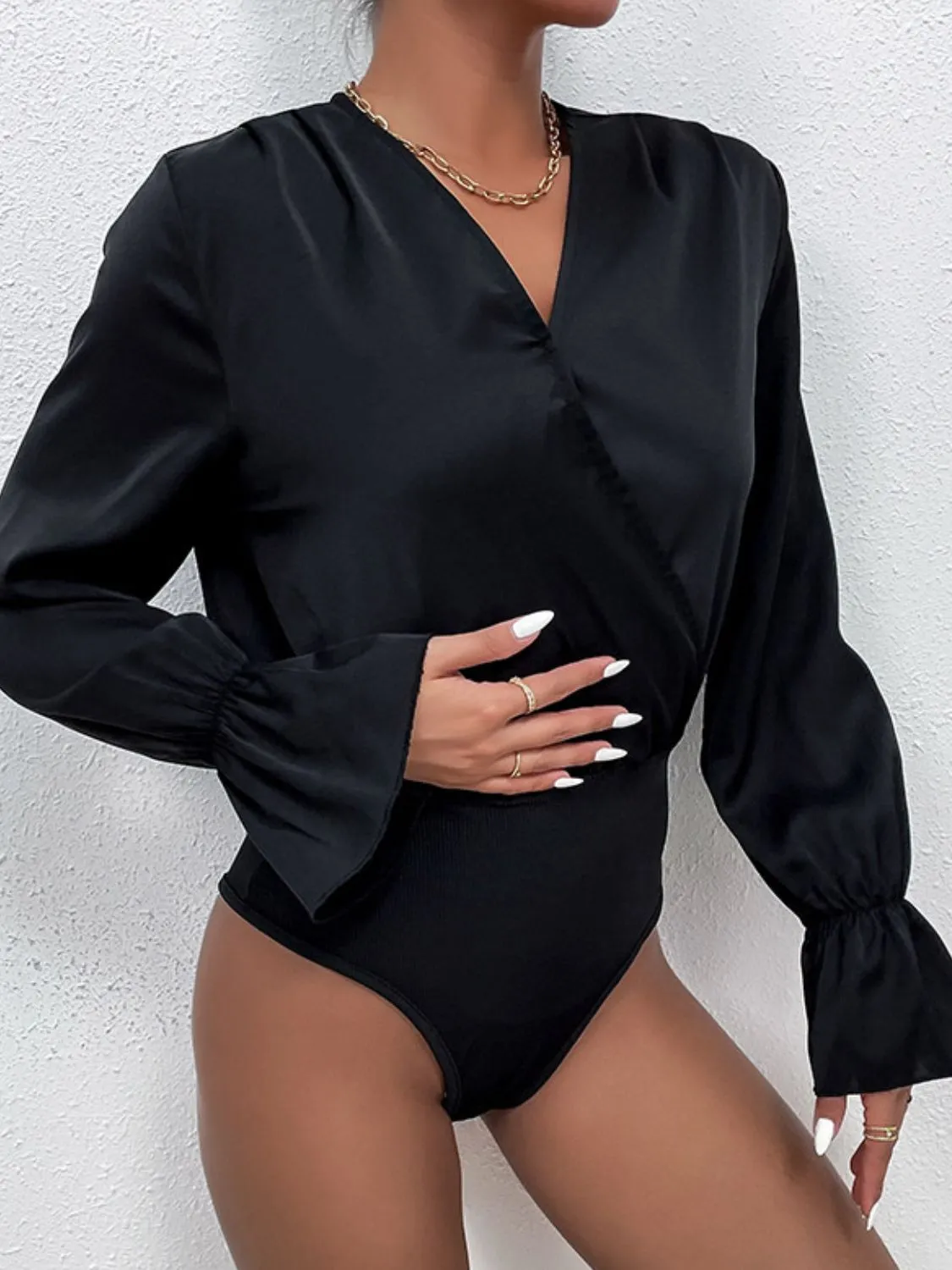 Perfee Surplice Neck Flounce Sleeve Bodysuit sold by Gigi Laurent product image thumbnail 3