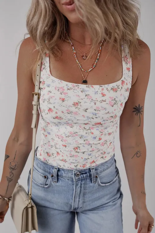 Floral Textured Square Neck Sleeveless Bodysuit sold by Gigi Laurent