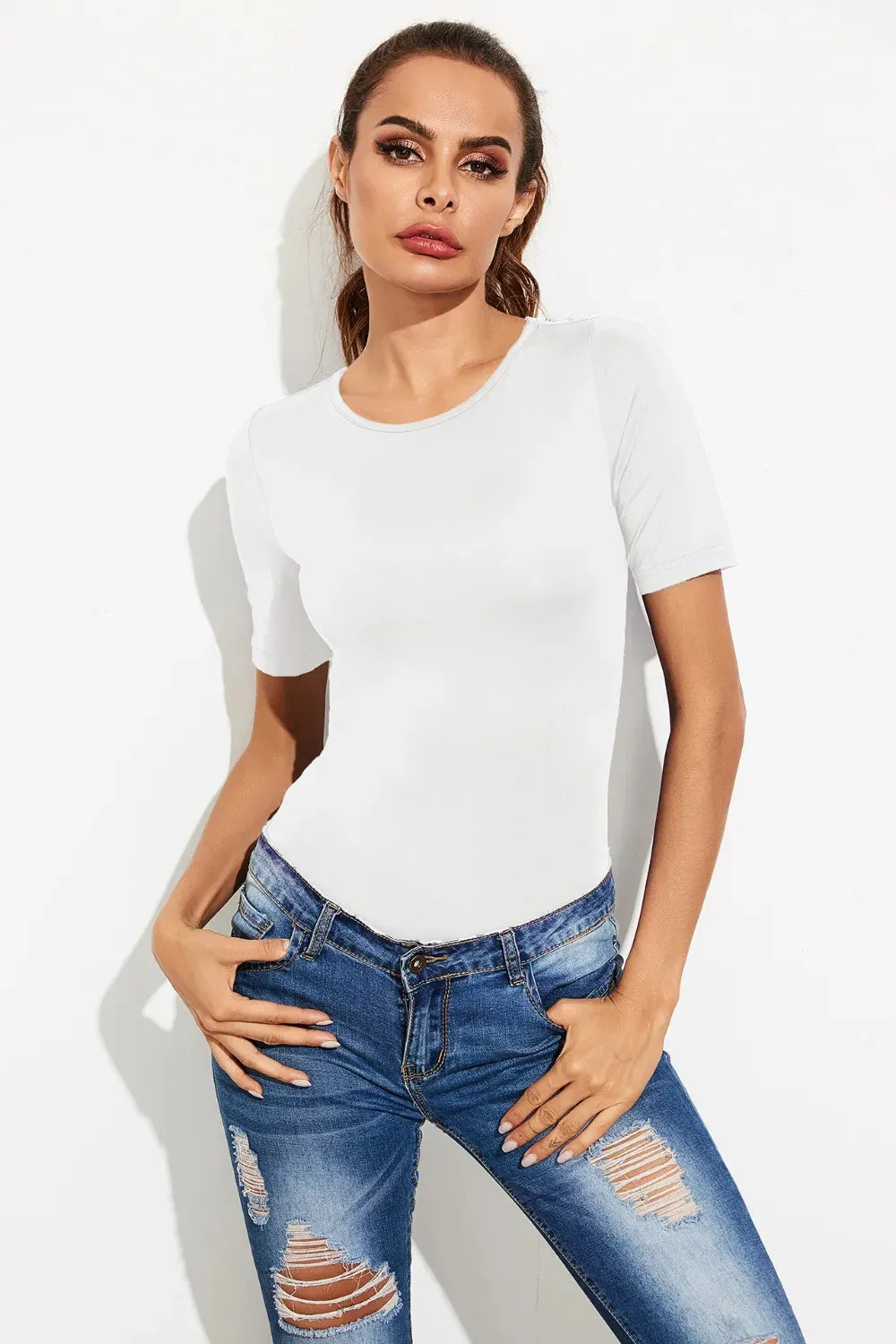 Round Neck Short Sleeve Bodysuit sold by Gigi Laurent product image thumbnail 5
