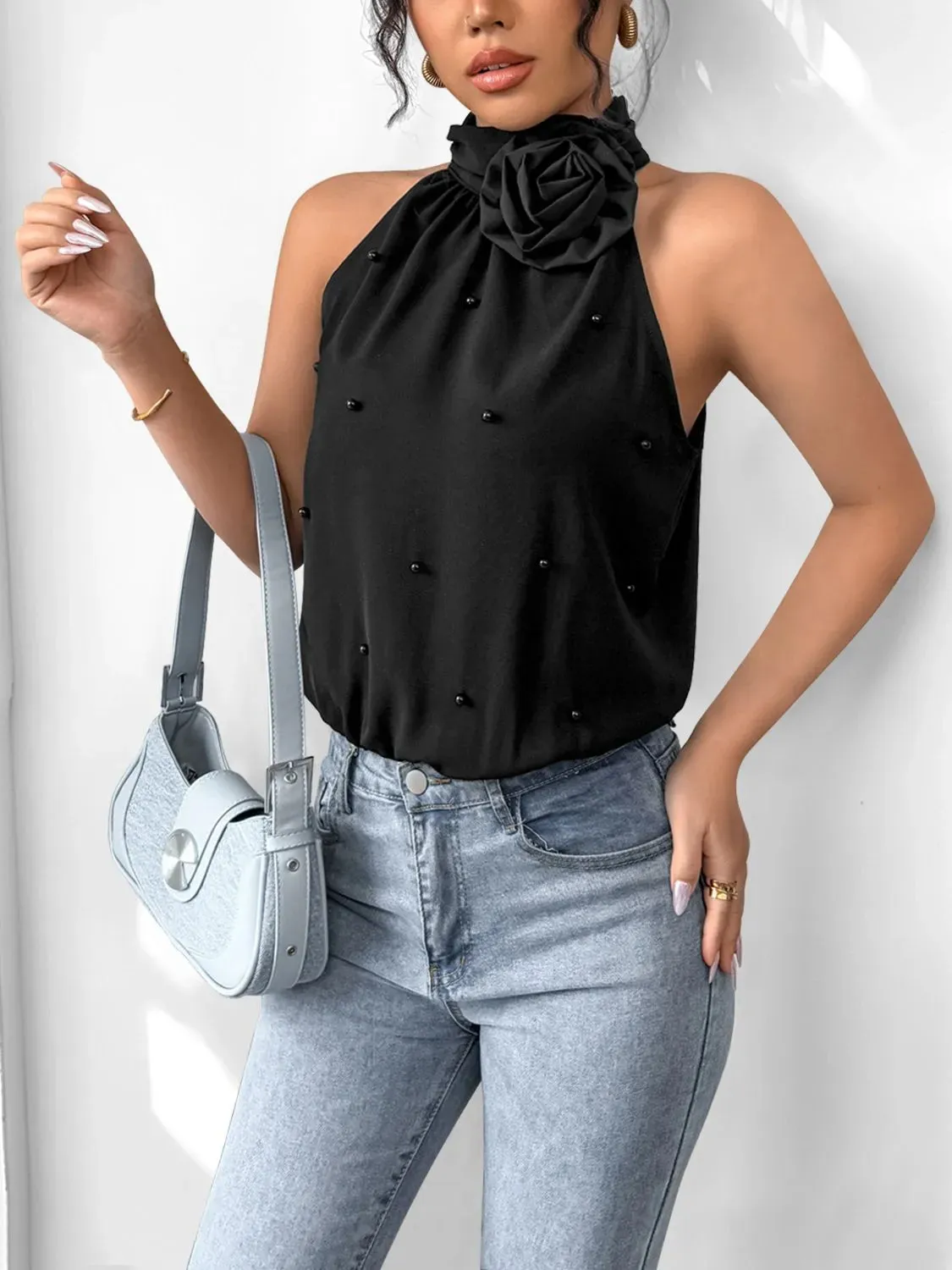 3D Flower Grecian Neck Bodysuit sold by Gigi Laurent product image thumbnail 3