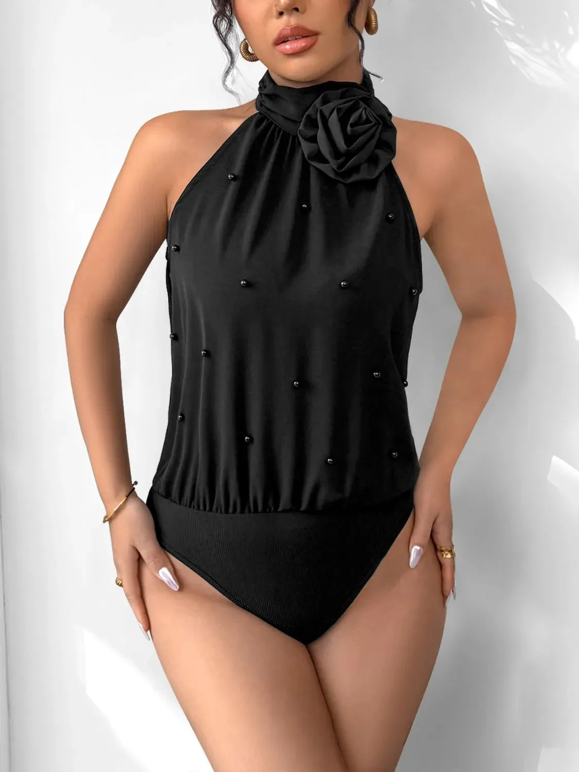3D Flower Grecian Neck Bodysuit sold by Gigi Laurent product image thumbnail 2