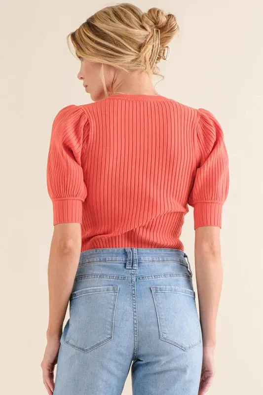 And The Why Puffed Half Sleeve Rib Basic Bodysuit sold by Gigi Laurent product image thumbnail 5