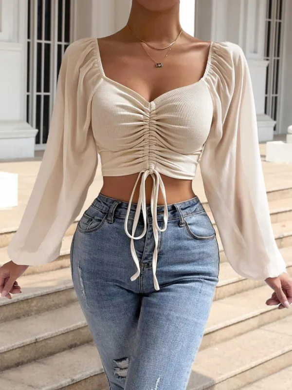 Drawstring Sweetheart Neck Cropped Top sold by Gigi Laurent
