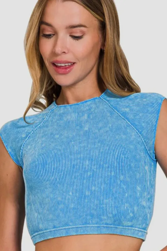 Zenana Ribbed Round Neck Cropped Top sold by Gigi Laurent