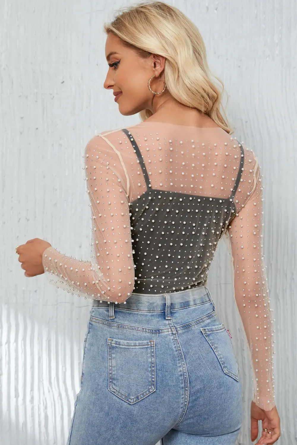 Pearl Long Sleeve Mesh Cropped Top sold by Gigi Laurent product image thumbnail 3