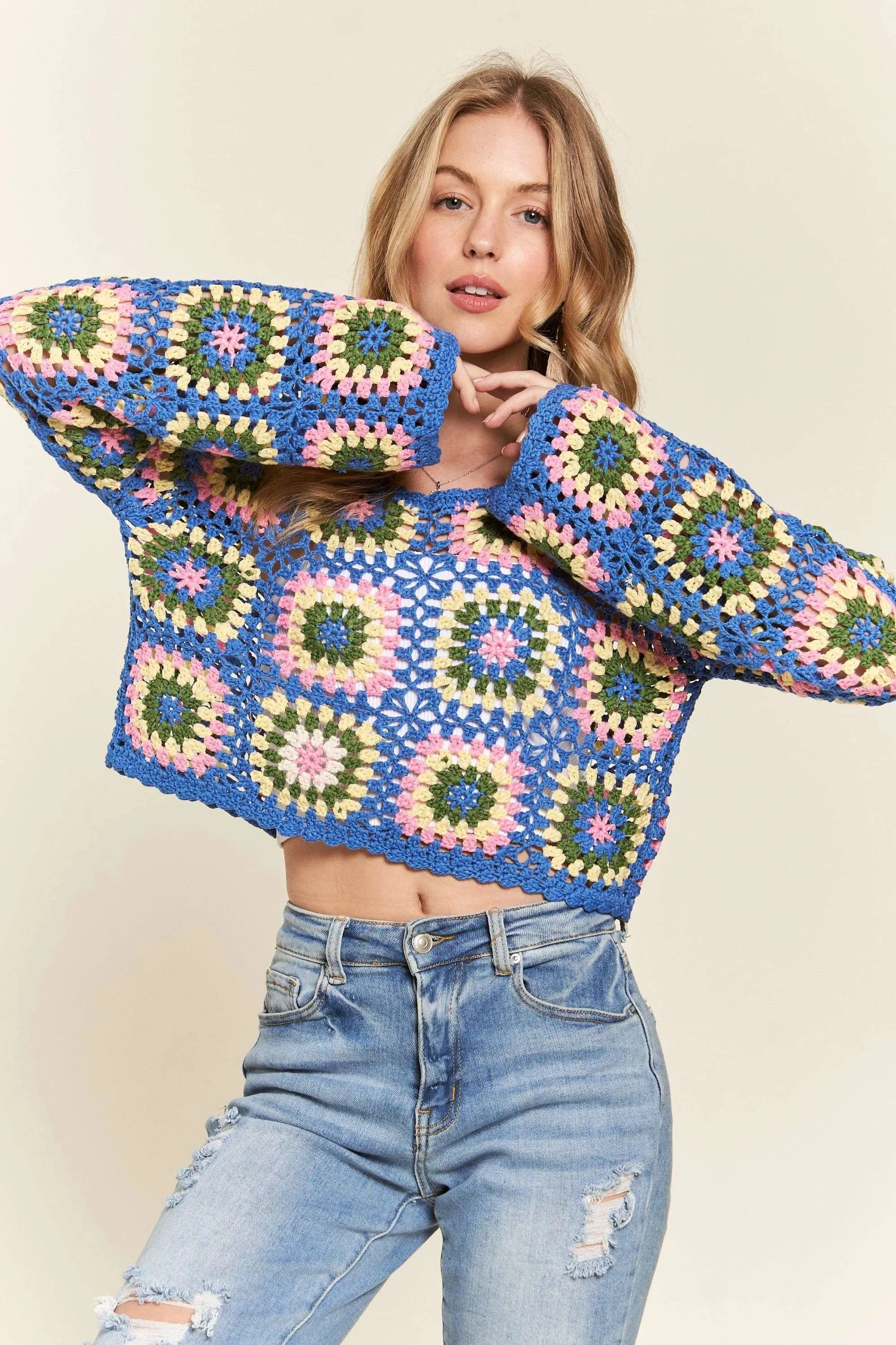 ADORA Multicolor Crochet Crop Top sold by Gigi Laurent