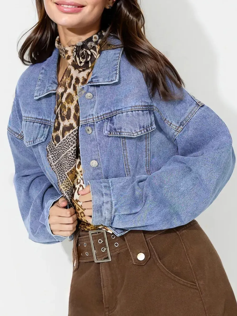 Collared Neck Dropped Shoulder Cropped Denim Top sold by Gigi Laurent product image thumbnail 3