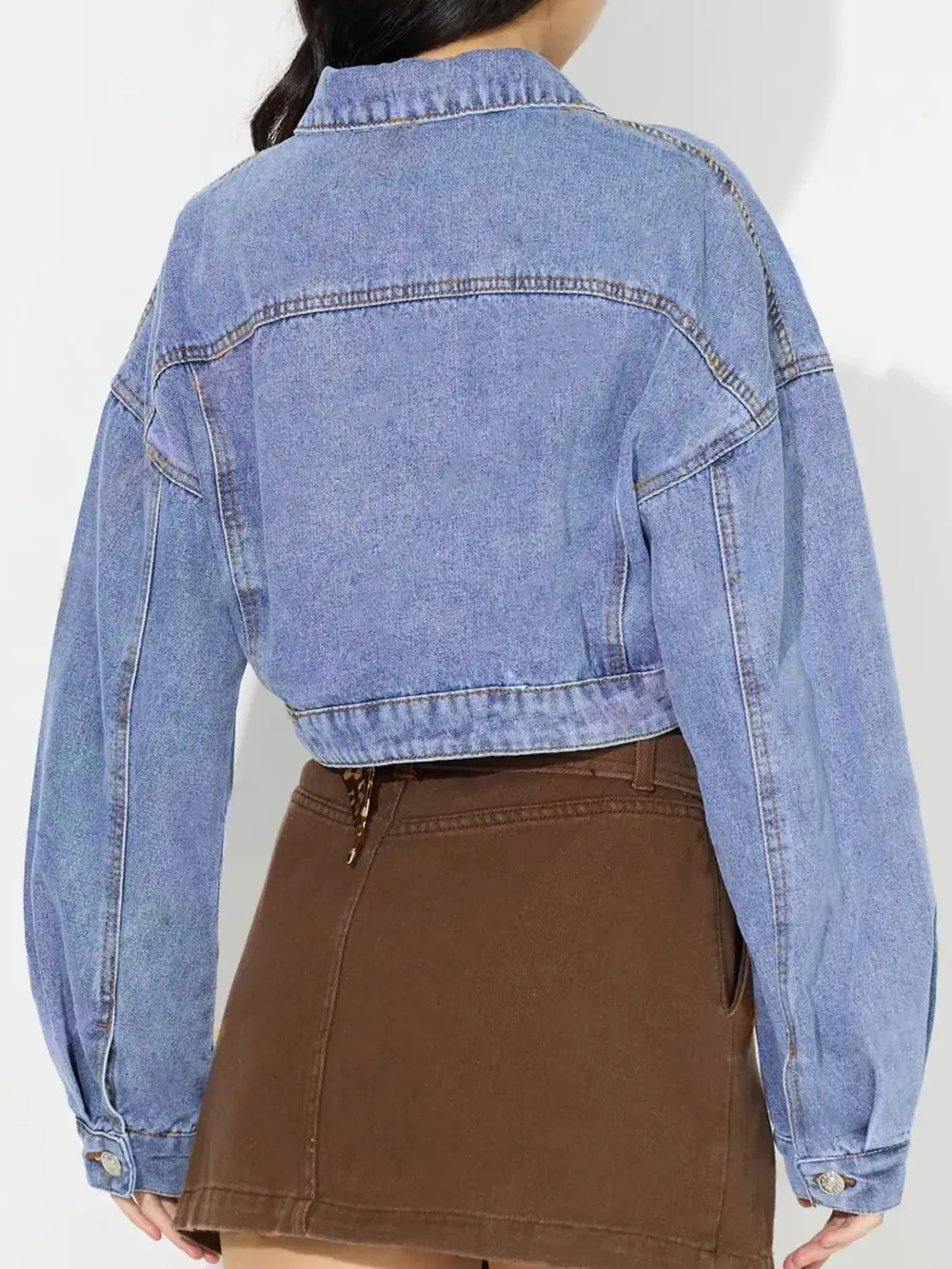 Collared Neck Dropped Shoulder Cropped Denim Top sold by Gigi Laurent product image thumbnail 2