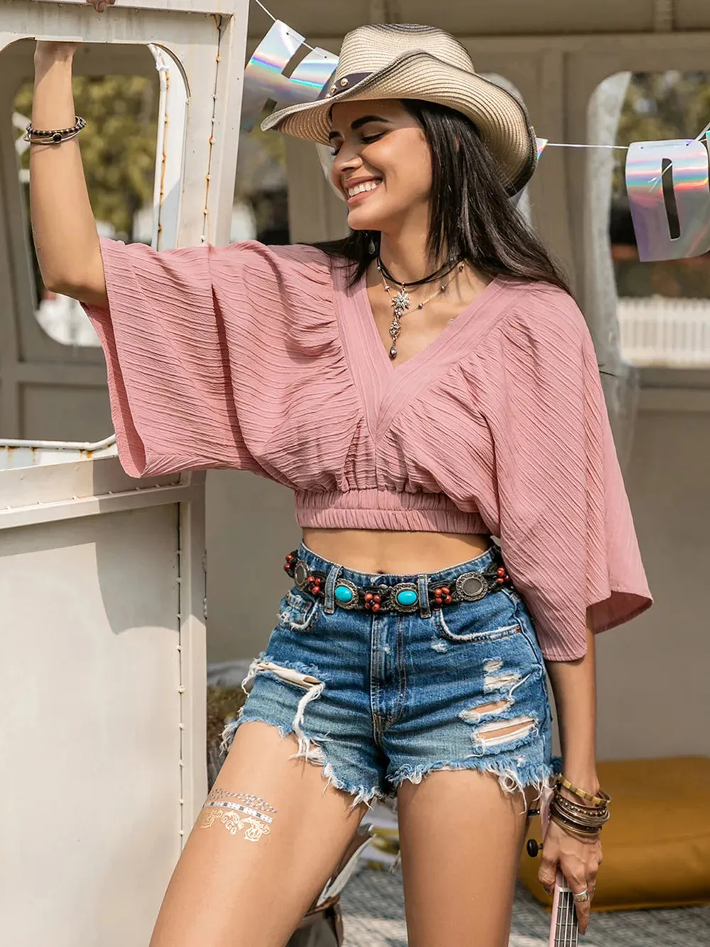 Textured V-Neck Crop Top sold by Gigi Laurent product image thumbnail 4