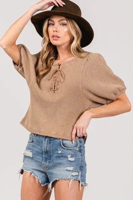 SAGE+FIG Lace-Up Waffle Knit Crop Top sold by Gigi Laurent product image thumbnail 4