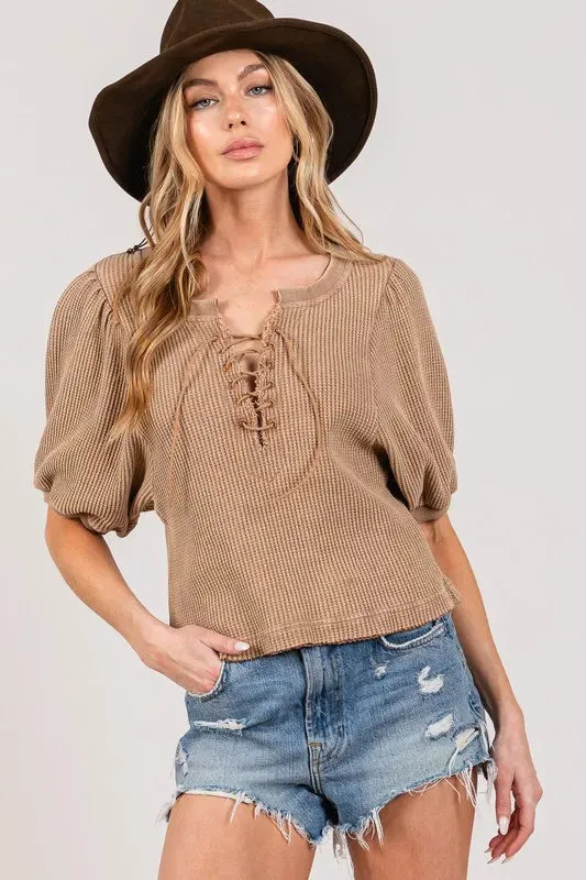 SAGE+FIG Lace-Up Waffle Knit Crop Top sold by Gigi Laurent