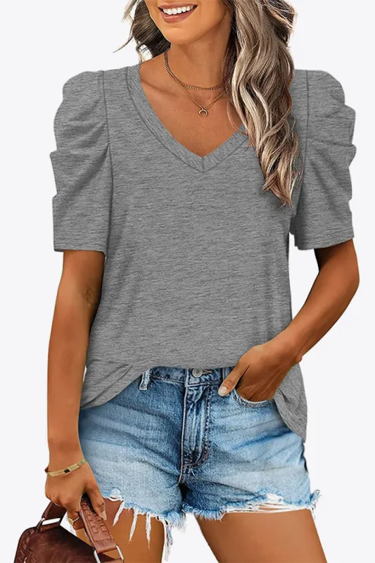 V-Neck Puff Sleeve Tee sold by Gigi Laurent