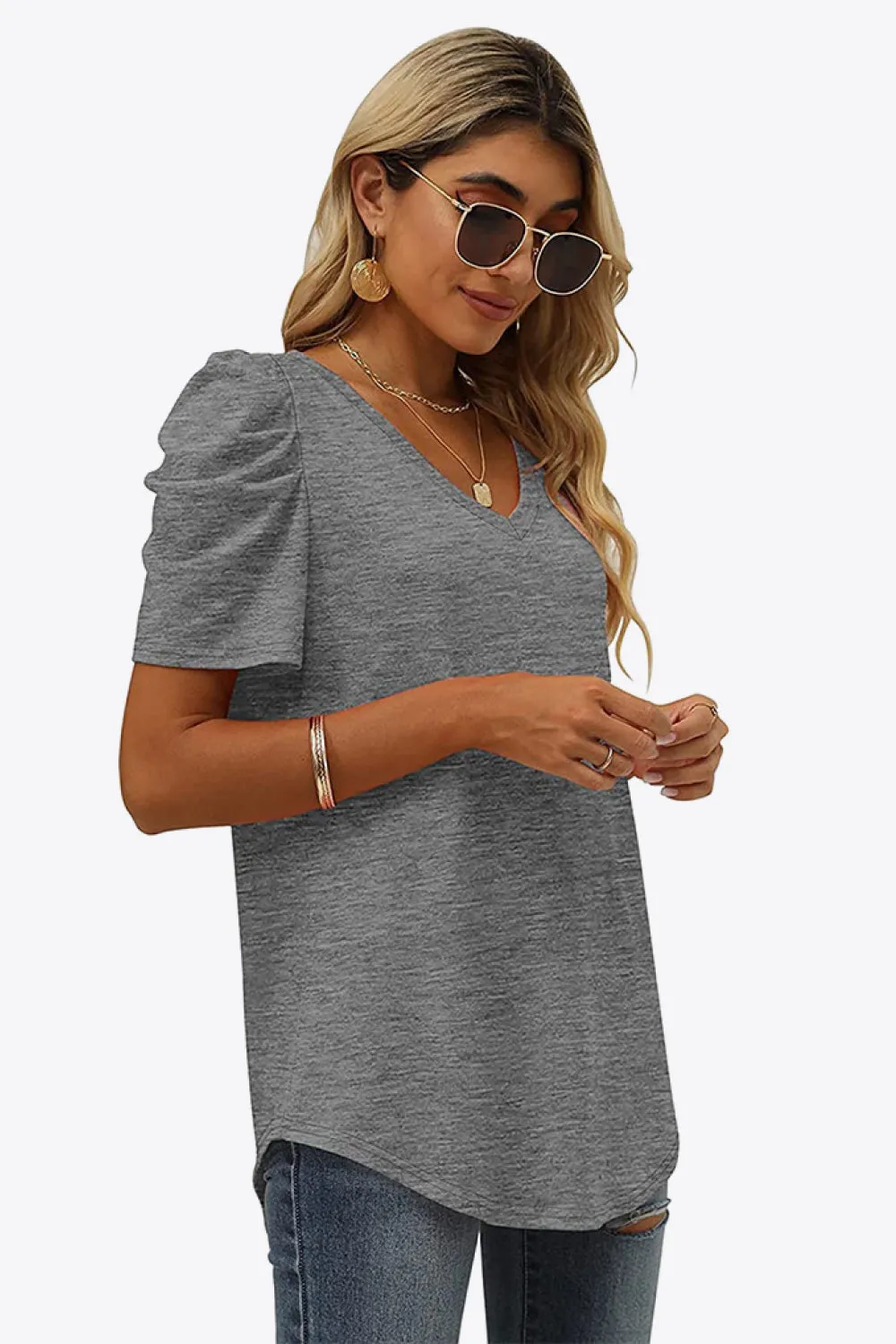 V-Neck Puff Sleeve Tee sold by Gigi Laurent product image thumbnail 3