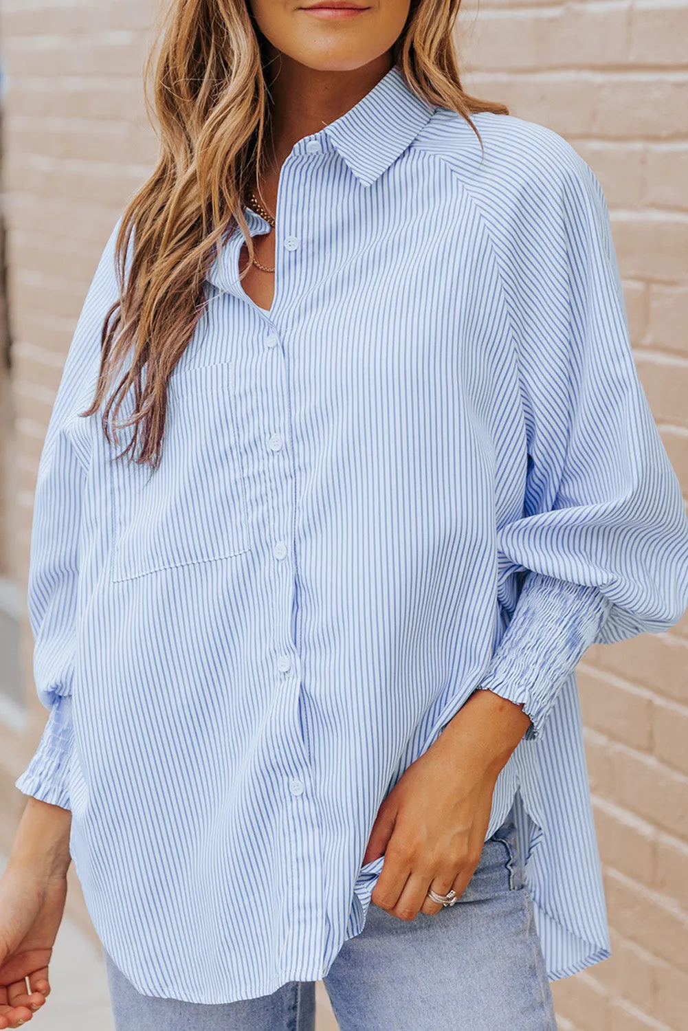 Striped Lantern Sleeve Collared Shirt sold by Gigi Laurent product image thumbnail 3
