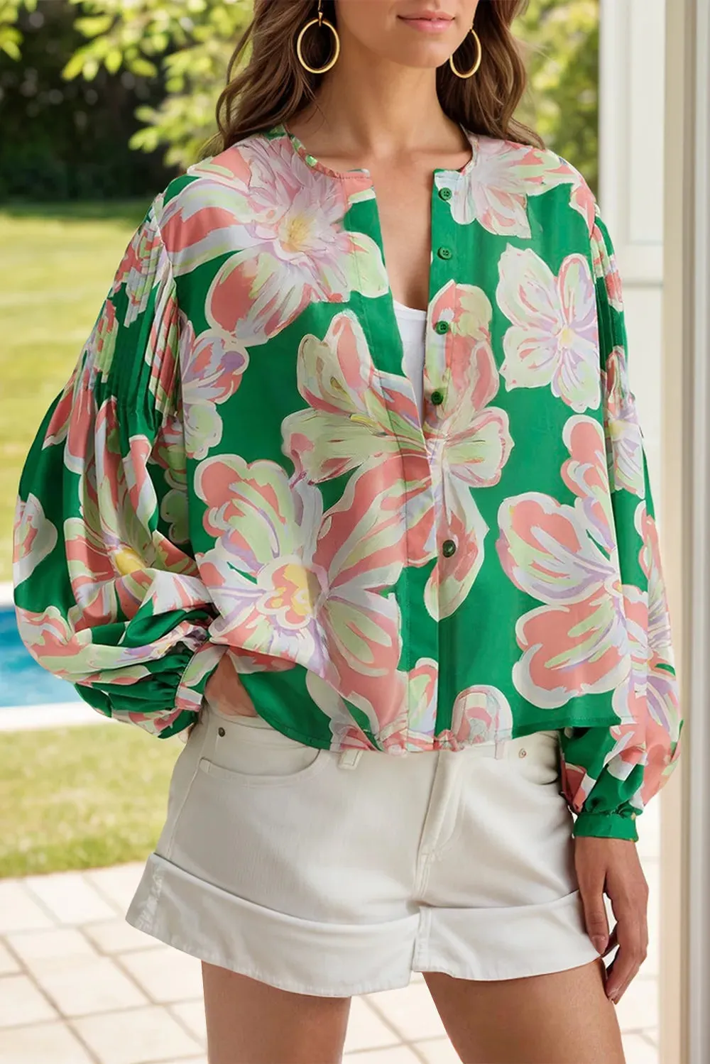 Floral Pleated Puff Sleeve Shirt sold by Gigi Laurent