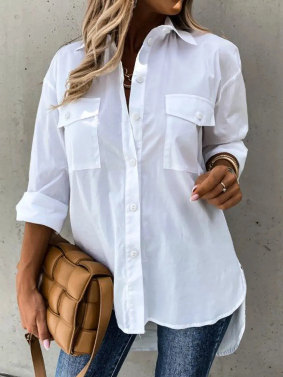 Button Up Roll-Tab Sleeve Shirt sold by Gigi Laurent product image thumbnail 2