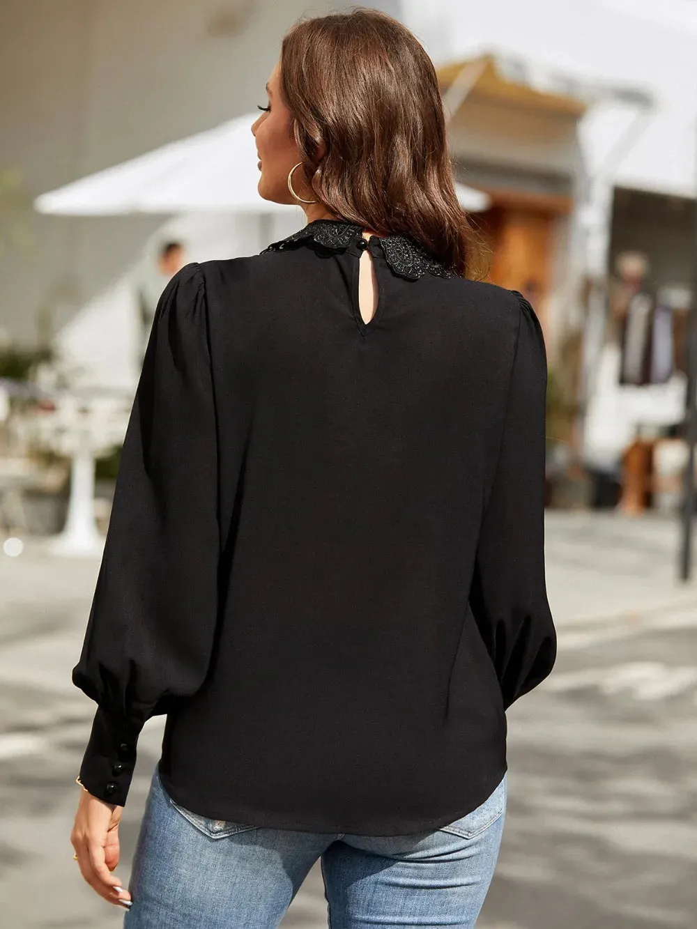 Ruched Keyhole Lantern Sleeve Shirt sold by Gigi Laurent product image thumbnail 2