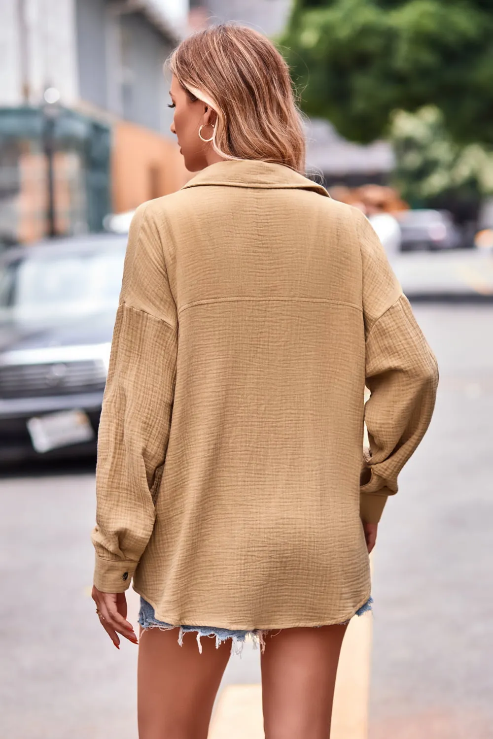 Textured Dropped Shoulder Longline Shirt sold by Gigi Laurent product image thumbnail 2