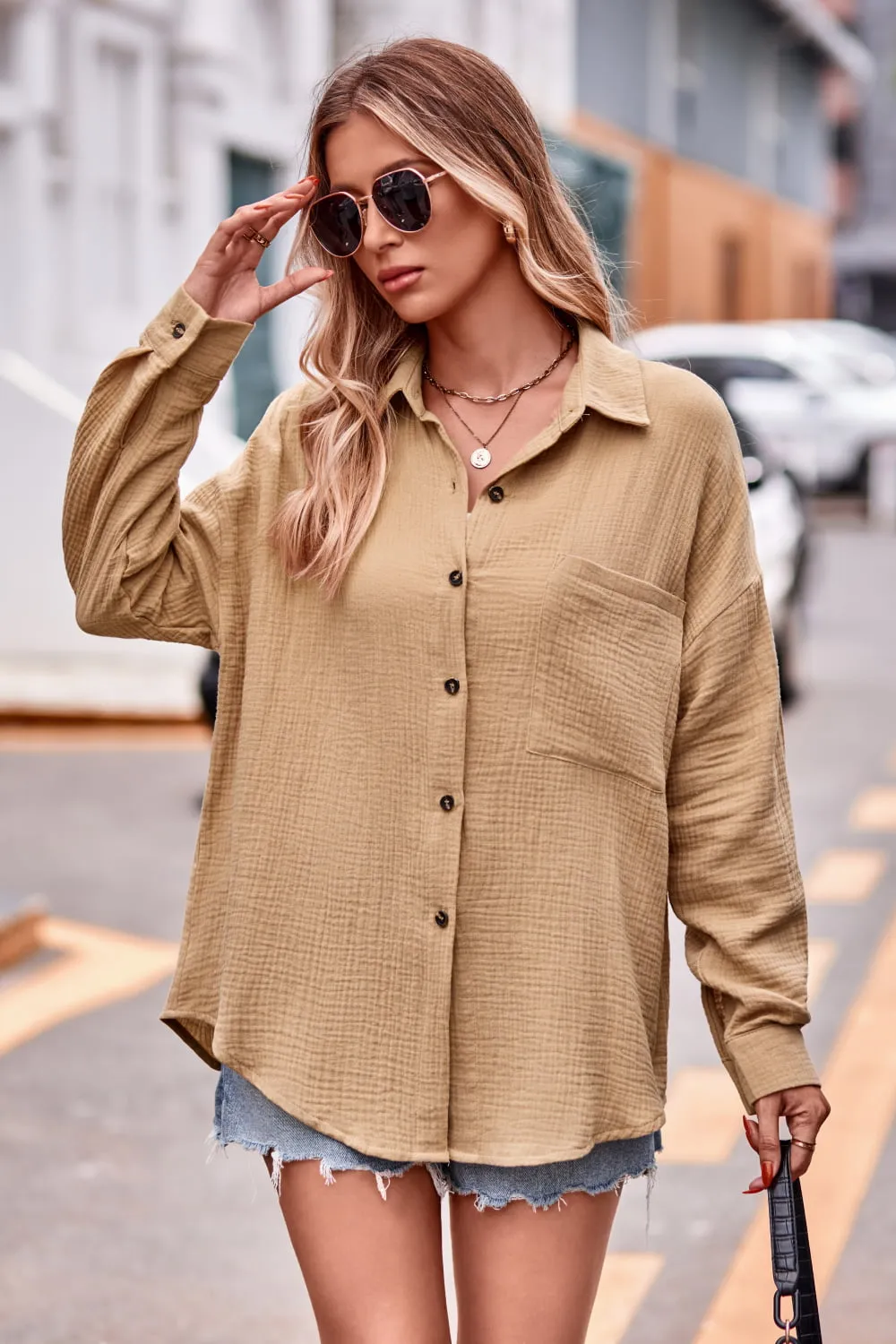 Textured Dropped Shoulder Longline Shirt sold by Gigi Laurent product image thumbnail 4
