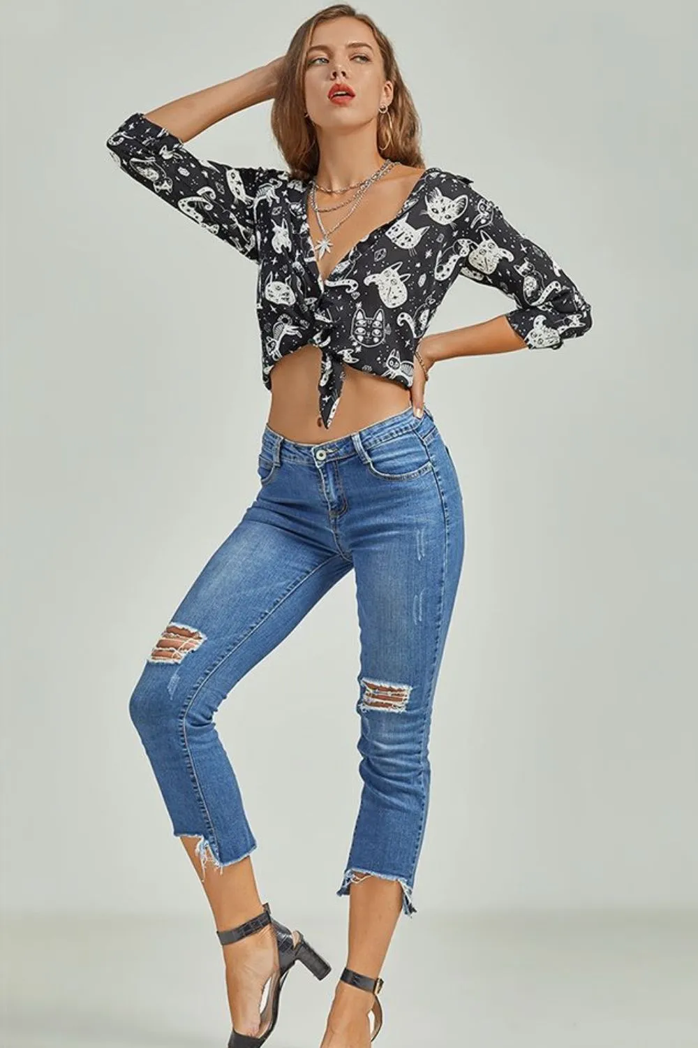 Cat Print Button-Up Shirt sold by Gigi Laurent product image thumbnail 5