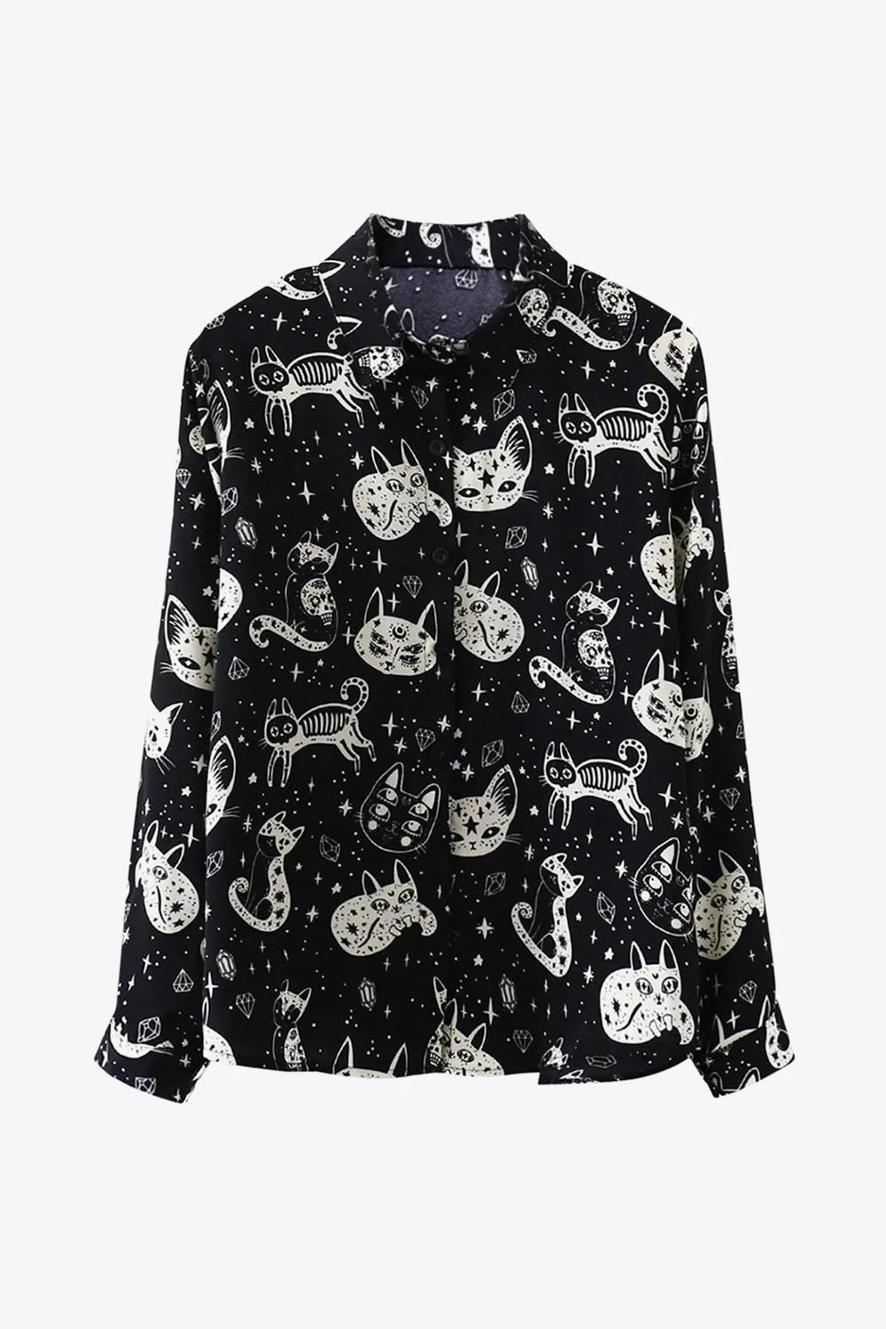 Cat Print Button-Up Shirt sold by Gigi Laurent product image thumbnail 2