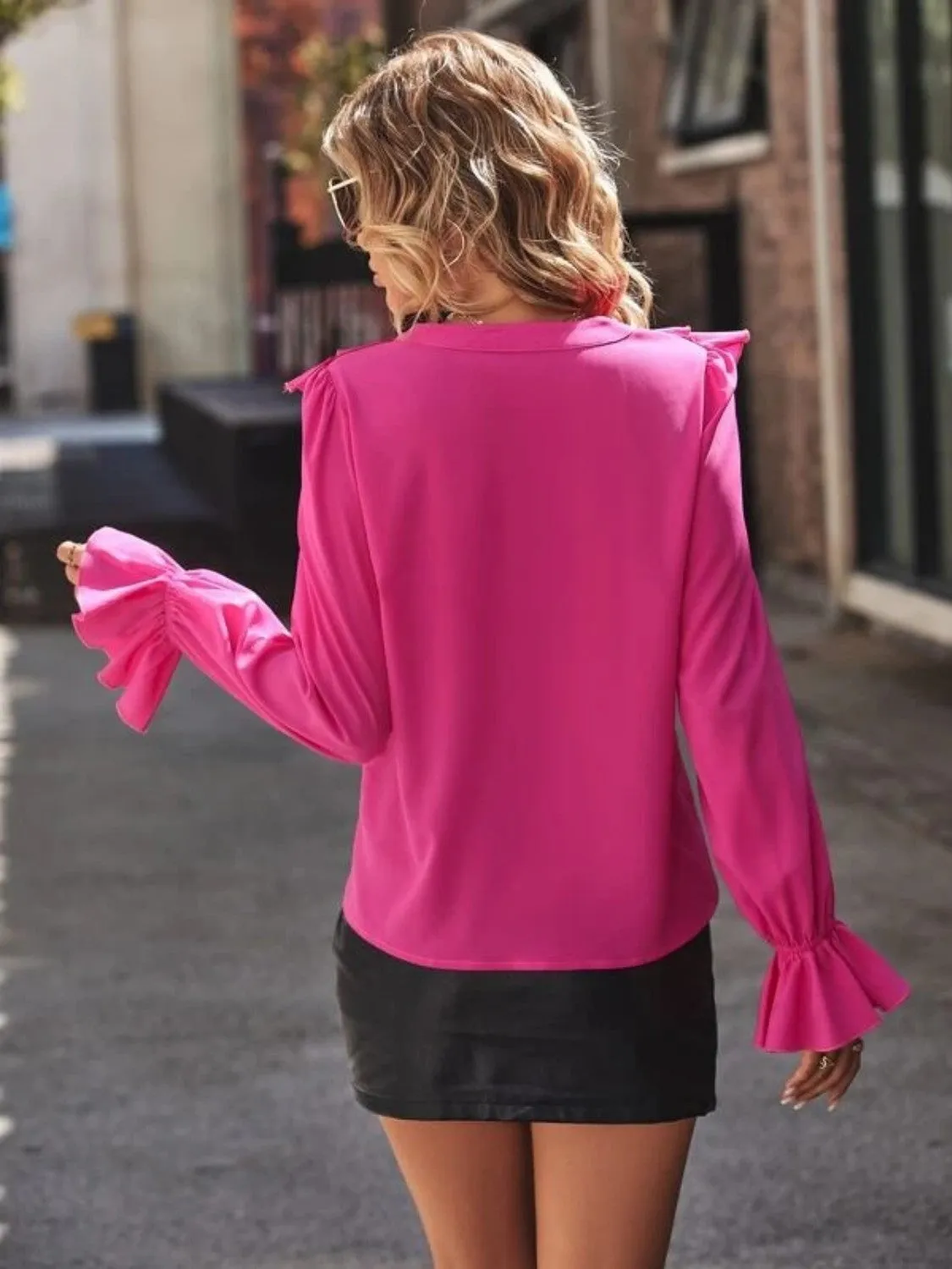 Ruffled V-Neck Flounce Sleeve Shirt sold by Gigi Laurent product image thumbnail 2
