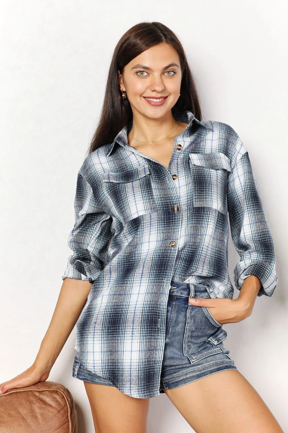 Mandy Plaid Dropped Shoulder Shirt sold by Gigi Laurent